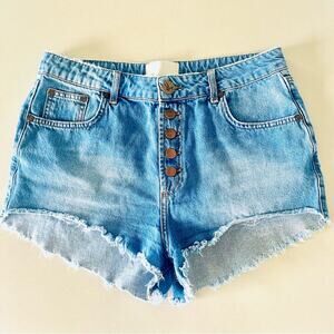 ONE TEASPOON Mid Rise Outlaws Distressed Light Wash Blue Denim Cutoffs Shorts 28